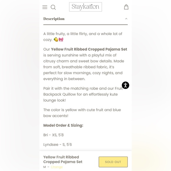 Staykation - Sold Out - Yellow Fruit Ribbed Cropped Pajama Set with Blue bows - Picture 2 of 4